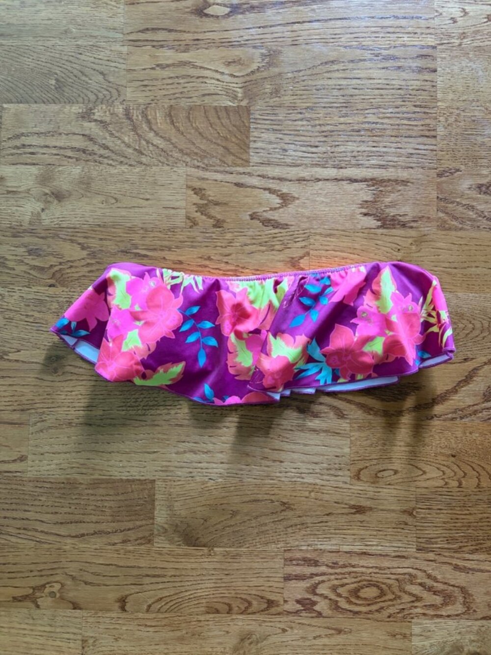 HURLEY Bikini Top Swim Flutter Floral Hot Pink Fuchsia XS Bandeau Strapless